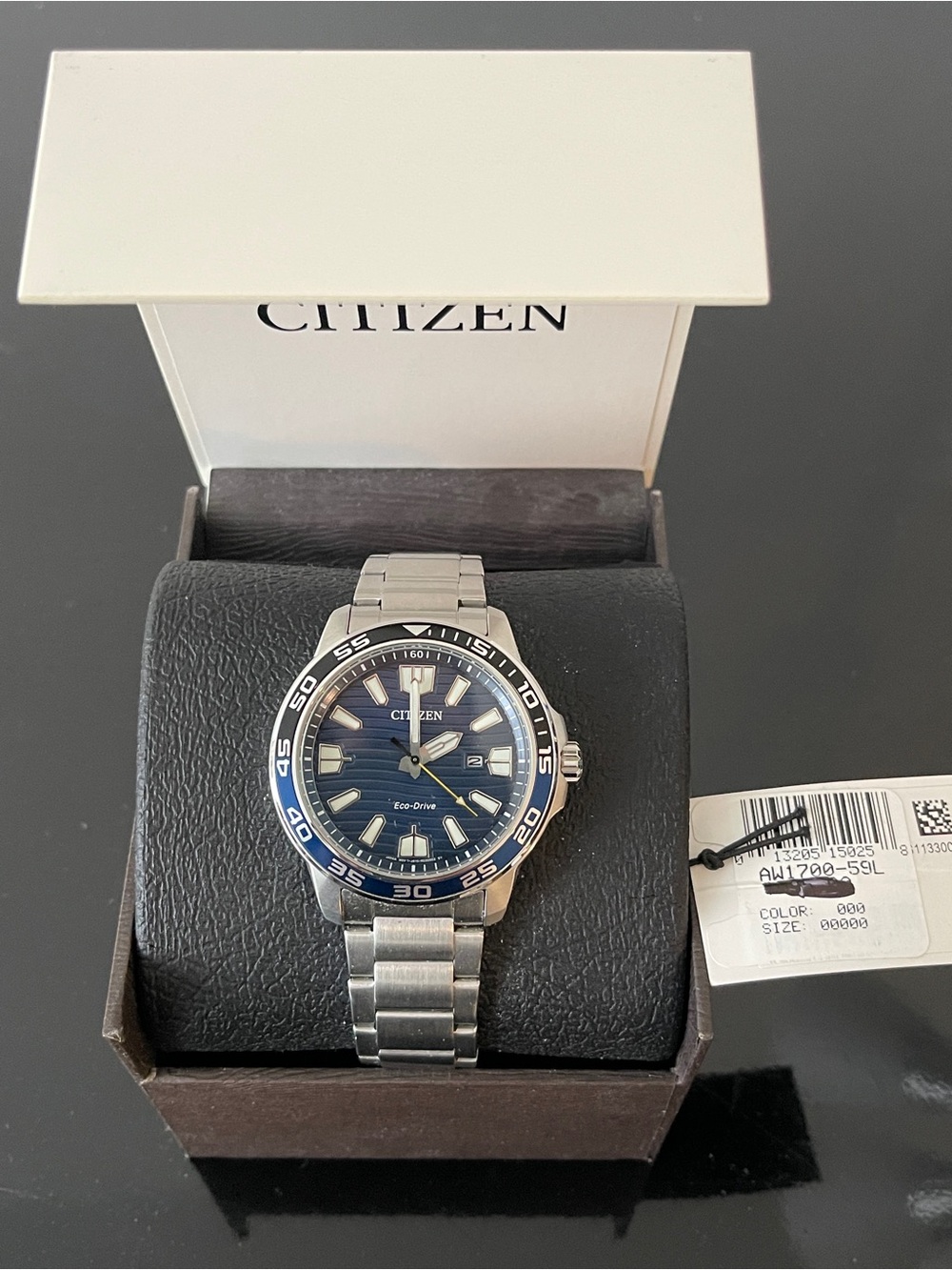 Citizen Stainless Steel Watch with Blue Dial and Silver Bracelet